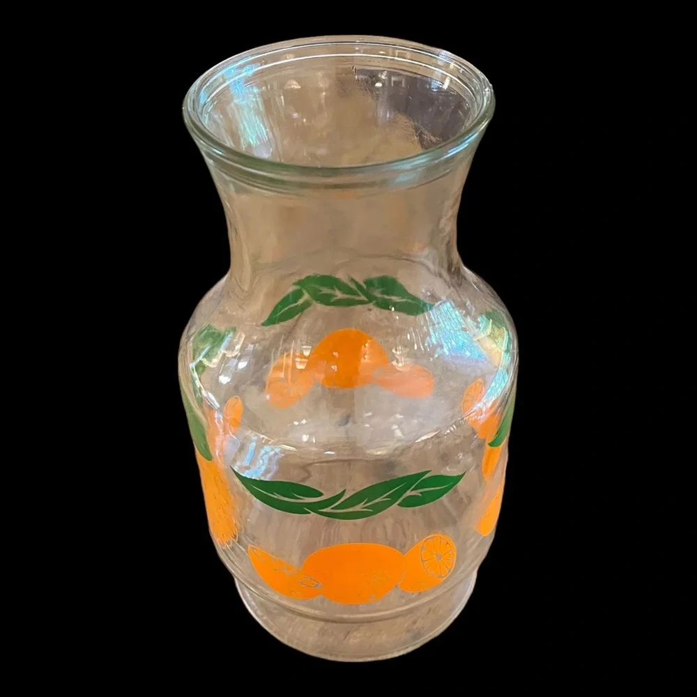 Orange Juice Glass Pitcher VTG 70’s Carafe Kitchen Kitschy Collectible
